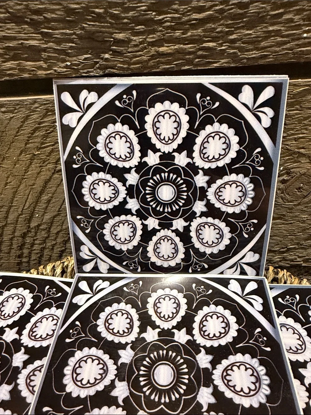 Set of 15 Black & White Mandala Decorative Tiles Peel & Stick Art Decals 4